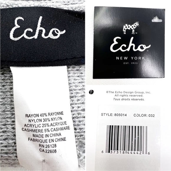 Echo Gloves Cashmere Blend Long Gray Knit Light Gray Winter New NWT - Picture 4 of 6